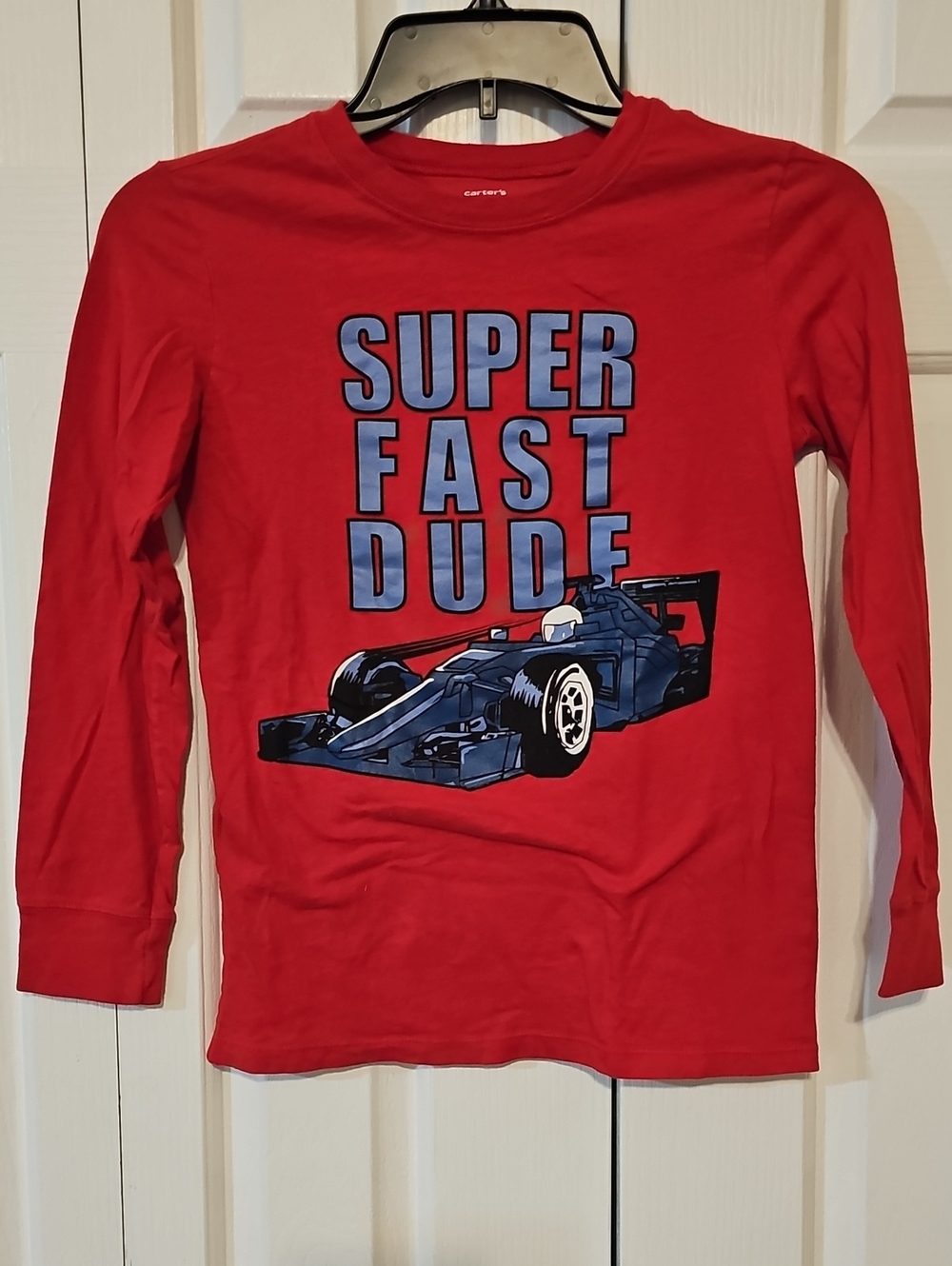 Carter's Red Long Sleeve Tee with Blue Race Car 'Super Fast Dude' Graphic (10)